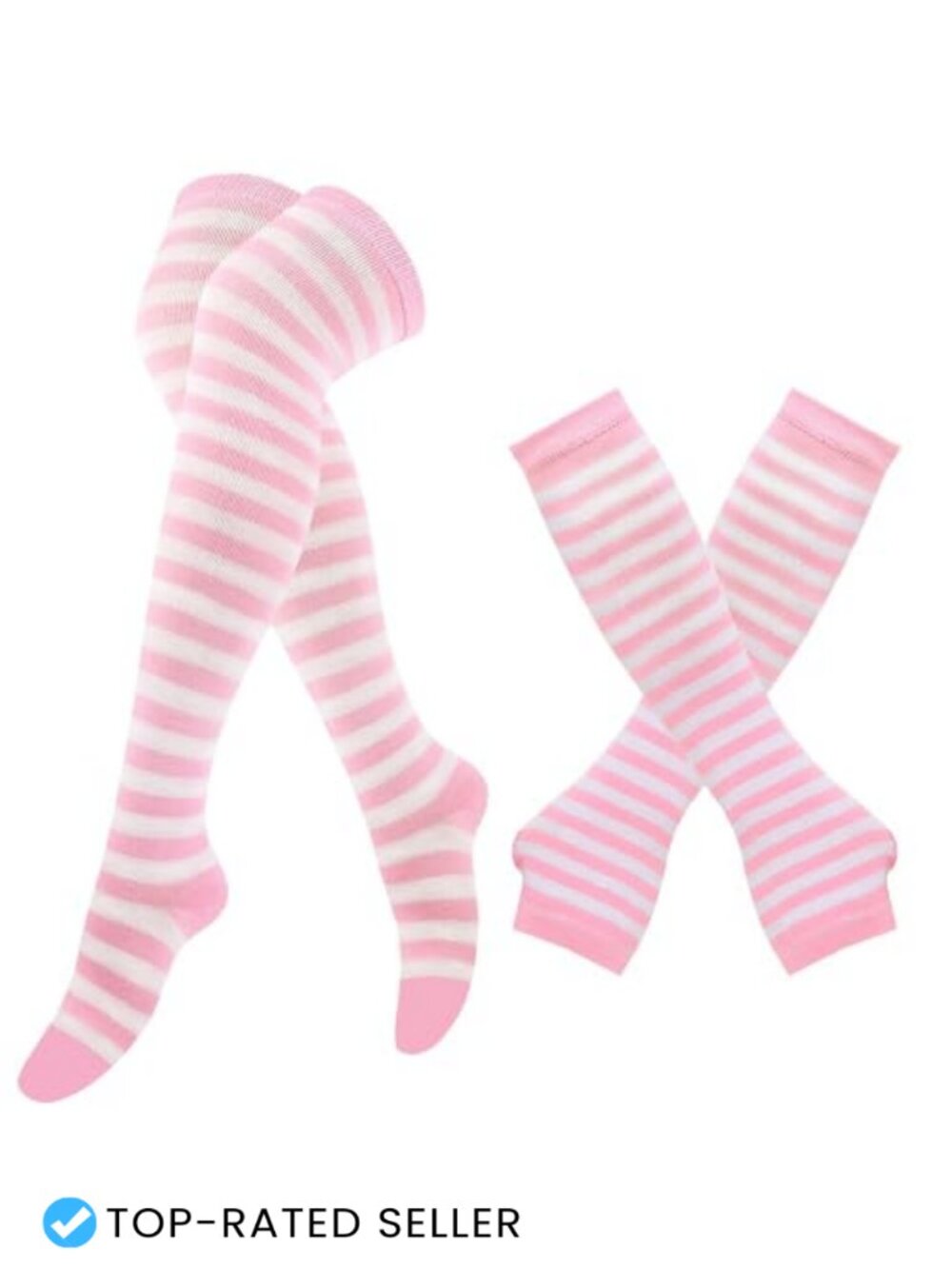 Striped Knee High Socks Arm Warmer Fingerless Gloves Costume Set